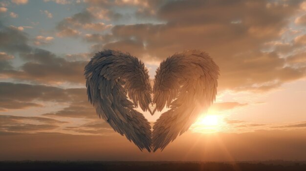 Beautiful heart of an angel in the morning sky Generative ai