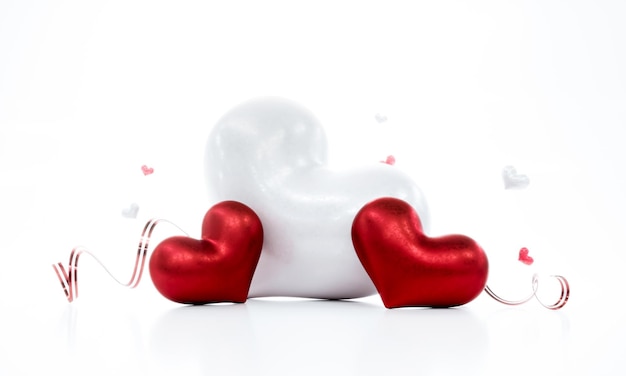 Beautiful hearts on white background for happy valentines day, 3D Rendering.