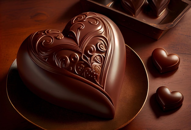 A beautiful heartshaped chocolate is on a table Generate Ai
