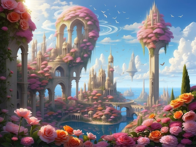 beautiful heaven with some flowers by ai generated