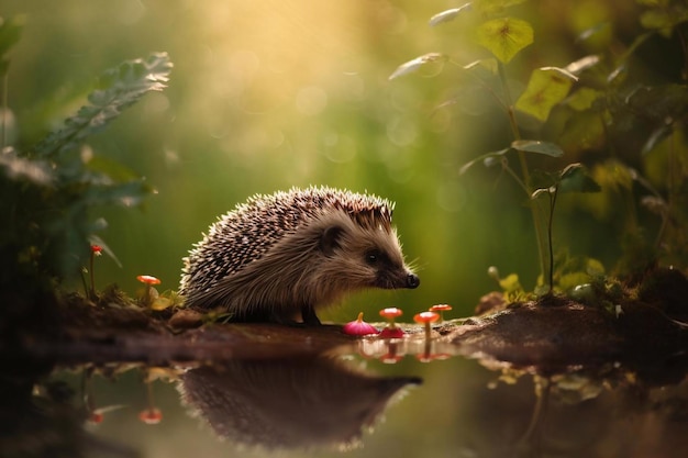 A beautiful hedgehog in the forest AI Generated