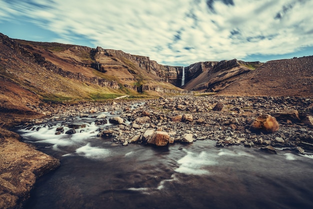 Beautiful Hengifoss Waterfall in Eastern Iceland.