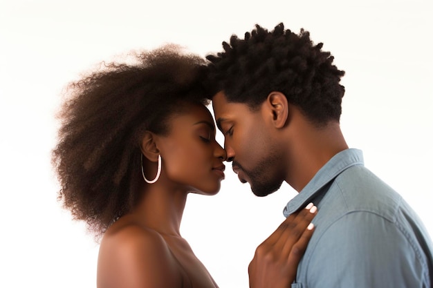 beautiful heterosexual african couple kissing and looking at each other