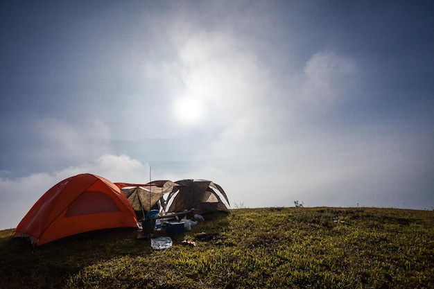 Beautiful high mountain views and bright morning sun