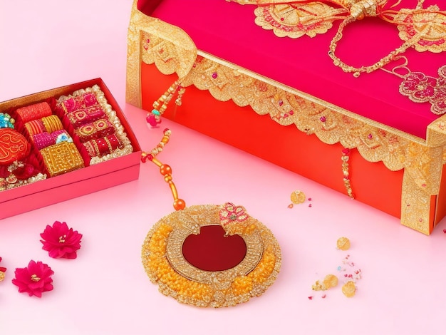 Создан красивый индуистский традиционный фон фестиваля ракшабандхан и подарочная коробка ai