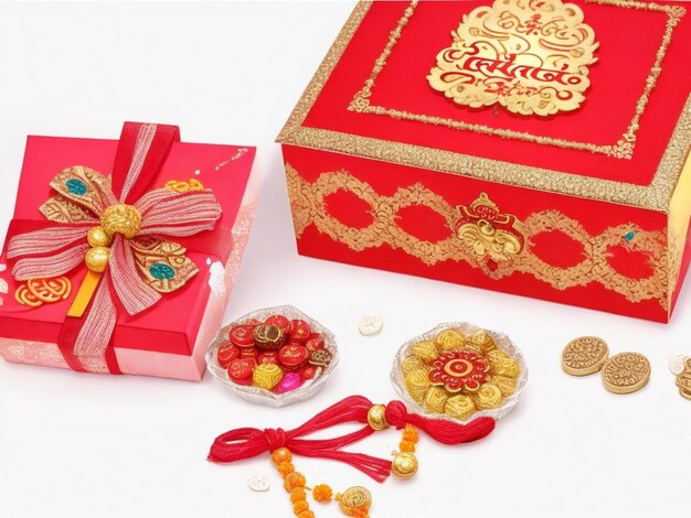 Beautiful hindu traditional raksha bandhan festival background and gift box ai generated