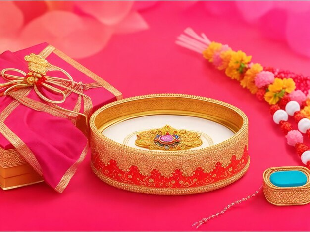 Beautiful hindu traditional raksha bandhan festival background and gift box ai generated