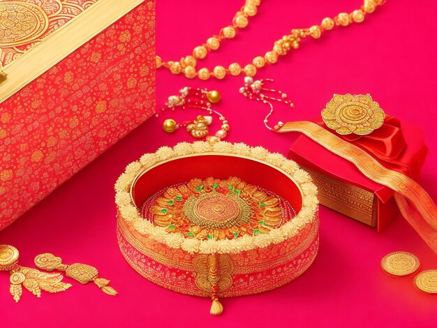 Красивый индуистский традиционный фестиваль ракша бандан фон и подарочная коробка ai генерируется
