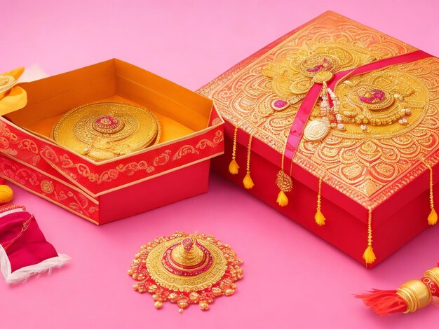 아름다운 힌두 전통 Raksha Bandhan 축제 배경과 선물 상자 ai 생성