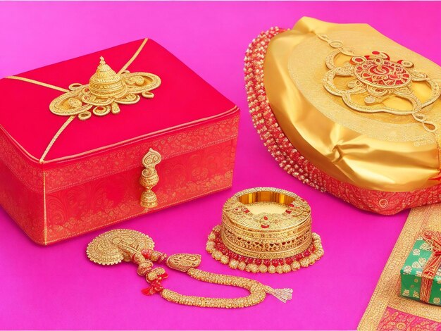 Beautiful hindu traditional raksha bandhan festival background and gift box ai generated