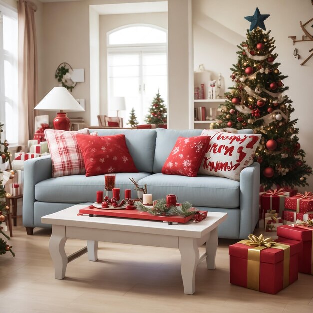 Photo beautiful holdiay decorated room with christmas tree with presents under it image christmas home