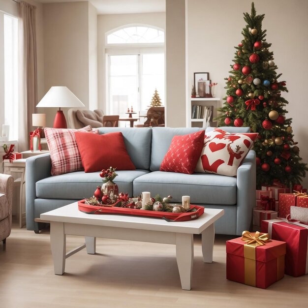 Photo beautiful holdiay decorated room with christmas tree with presents under it image christmas home