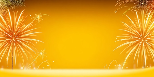 Beautiful holiday web banner or billboard on festive yellow background with fireworks