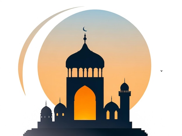 Beautiful holy festival eid and ramadan background Mosque silhouette in night sky Ramadan Kareem gre