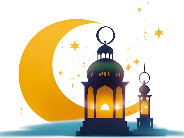 Beautiful holy festival eid and ramadan background Mosque silhouette in night sky Ramadan Kareem gre