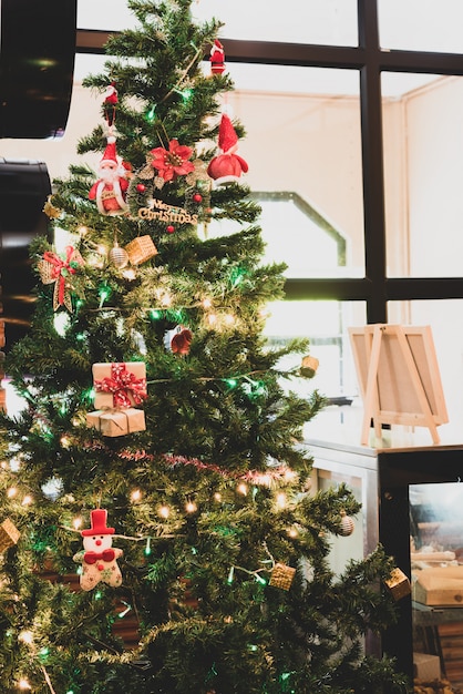 Beautiful home decorated christmas tree with Santa