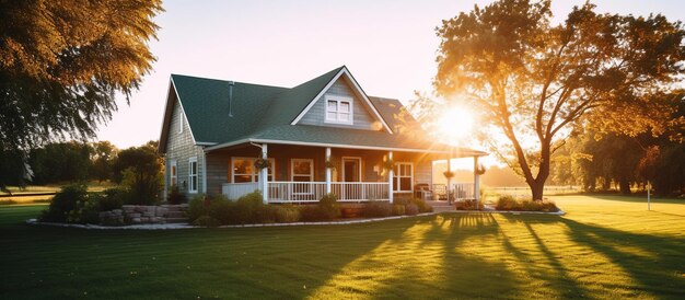 Beautiful Home Exterior with sunshine or sunrise