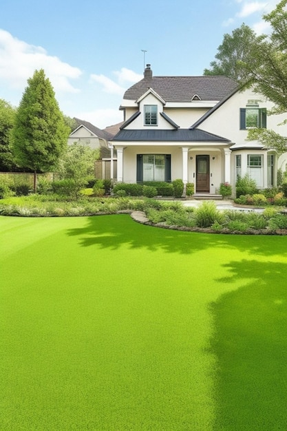 緑の芝生の庭のある美しい家