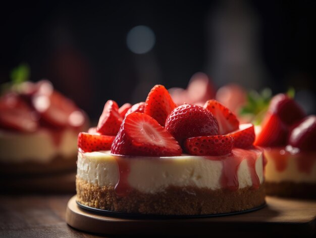 Beautiful homemade Strawberry cheesecake Generative AI