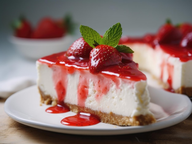 Beautiful homemade Strawberry cheesecake Generative AI