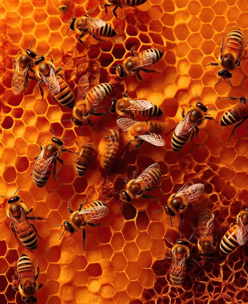 꿀벌 근접 촬영으로 아름다운 벌집