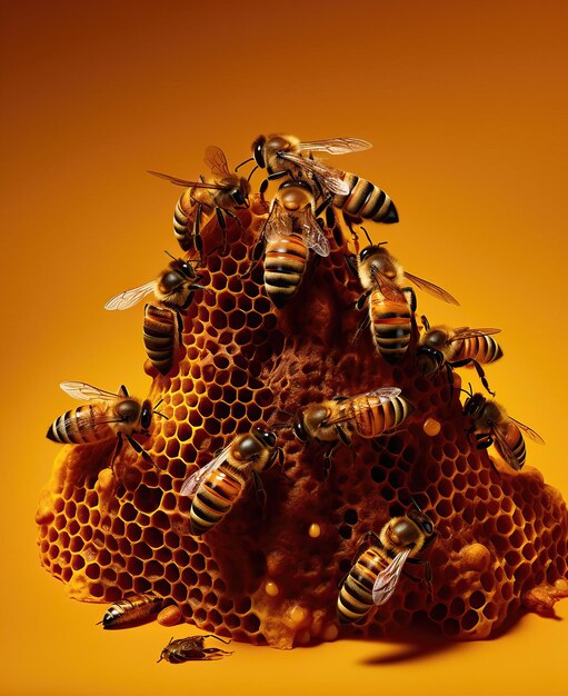 Beautiful honeycombs with bees closeup