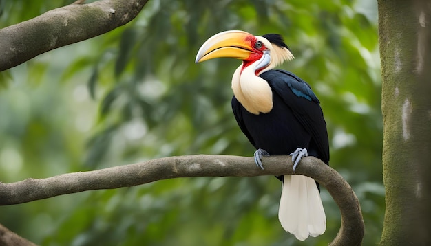 Photo beautiful hornbill in the jungle stending in the tree branch