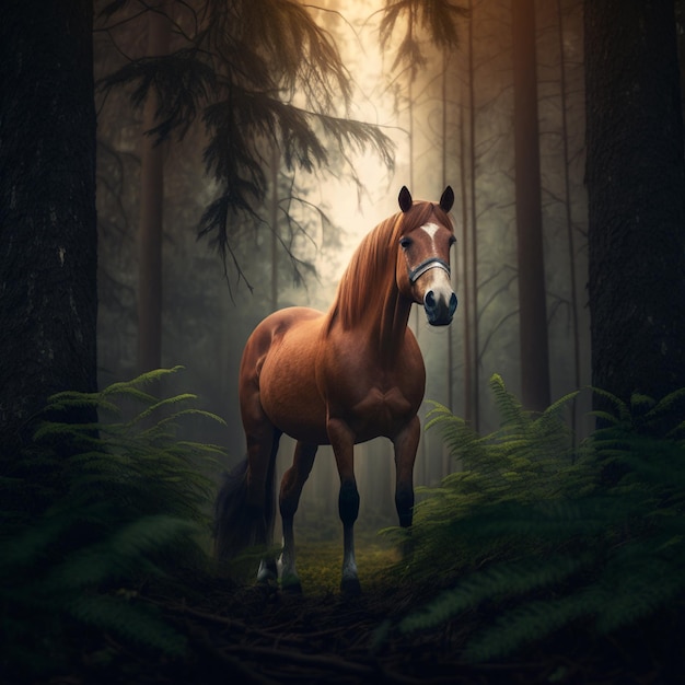 Красивая лошадь в лесу