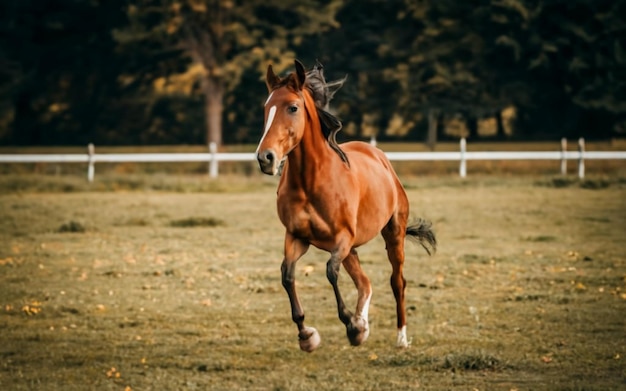 Photo beautiful horse running in a pasture