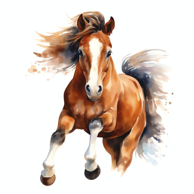 Foto bellissimo cavallo in un'illustrazione di clipart dell'acquerello di posizione di salto di spettacolo