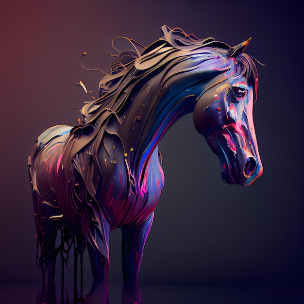 Beautiful horse in the style of the 80s on a dark background