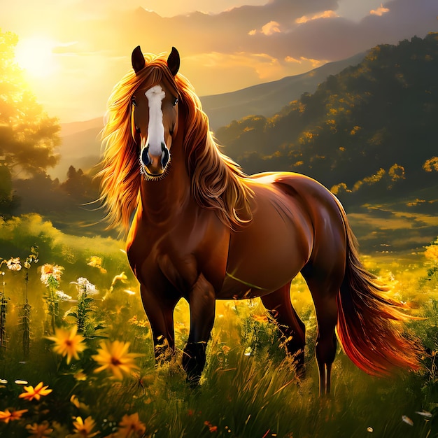 Красивая лошадь с длинными волосами