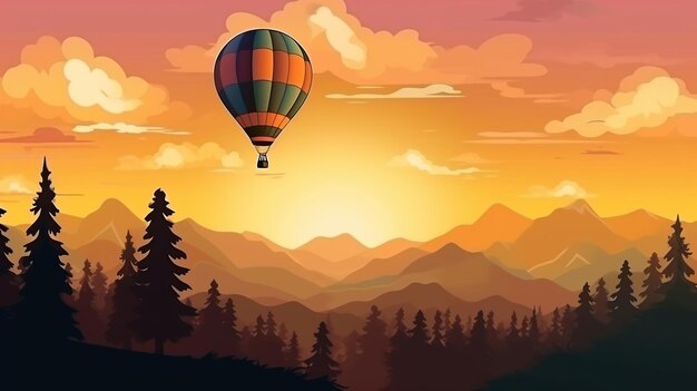 Photo beautiful hot air balloons flying over sky with sunset view