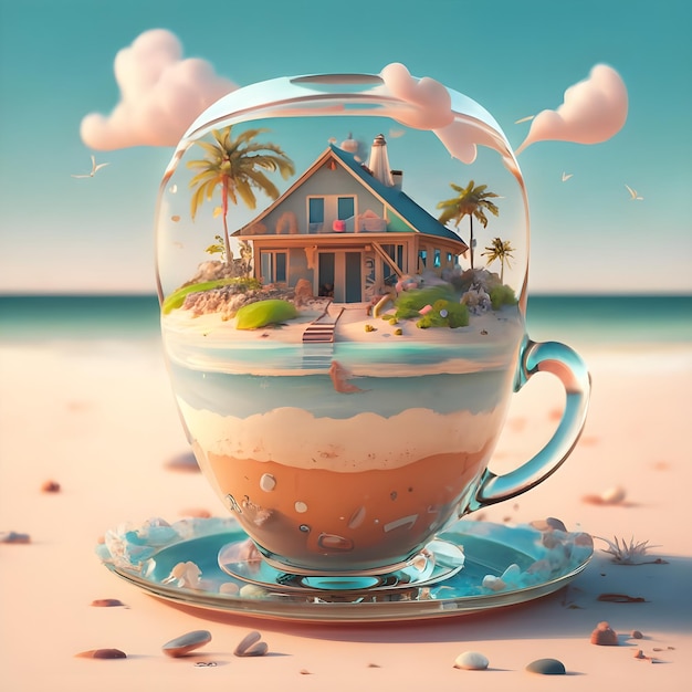 The beautiful house inside of a tea cup