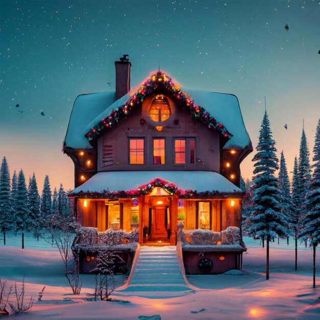 A beautiful house with decorative christmas tree