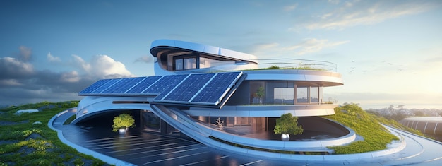 Красивый дом с солнечными панелями ИИ Генеративный ИИ