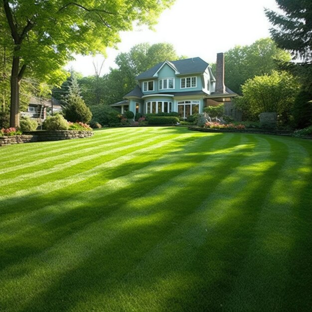 Photo beautiful house with wellkept lawn