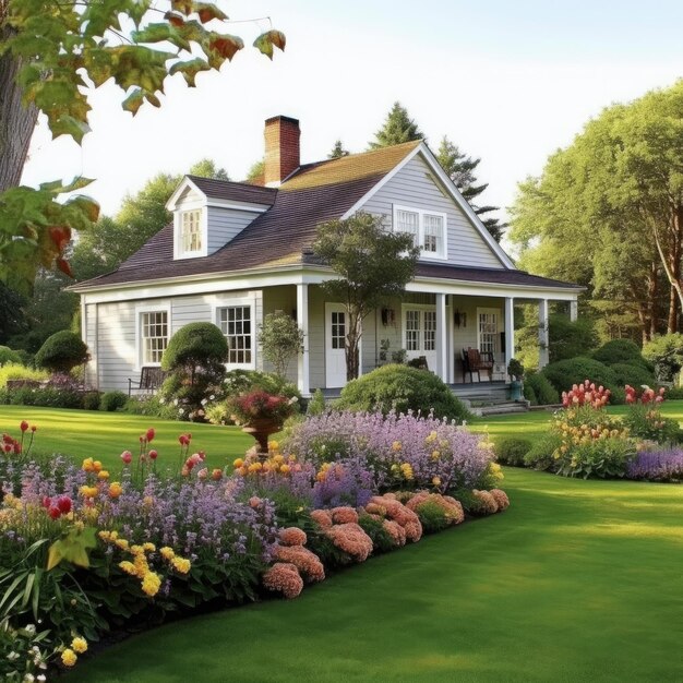 Photo beautiful house with wellkept lawn