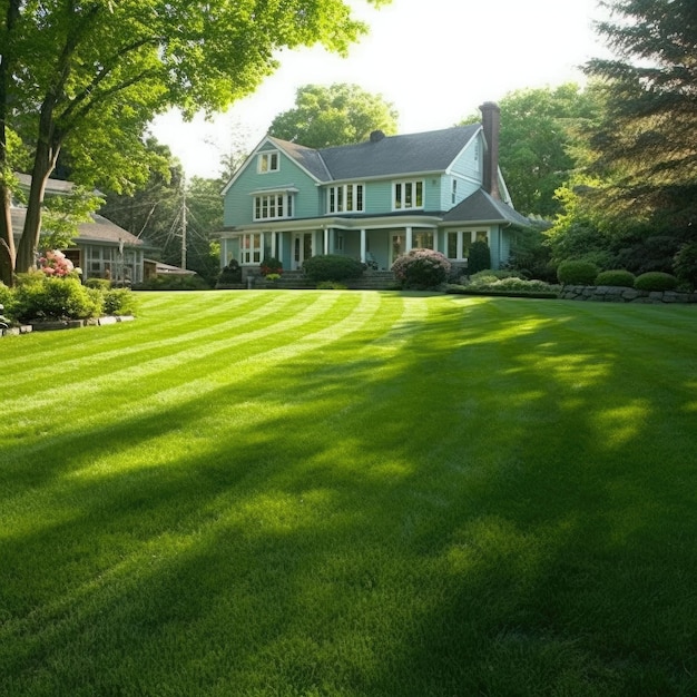 beautiful house with wellkept lawn