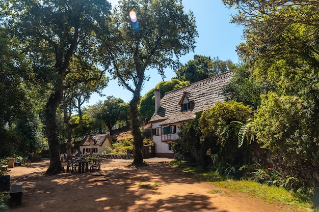 Beautiful houses in nature at the beginning of Levada do Caldeirao Verde Queimadas Madeira Portugal