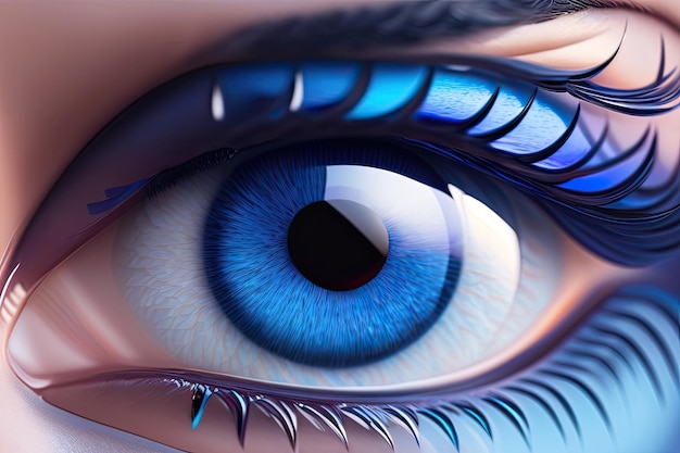 Фото Красивый человеческий голубой глаз макро генеративный ии