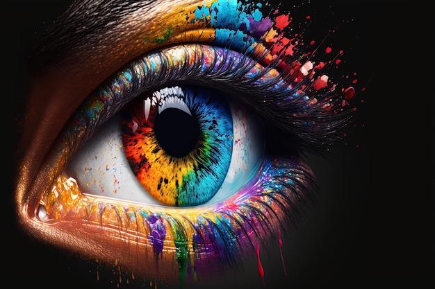 Beautiful human blue eye watercolor Wallpaper for phone closeup zoom glare eyelashes retina scanner high resolution art generative artificial intelligence