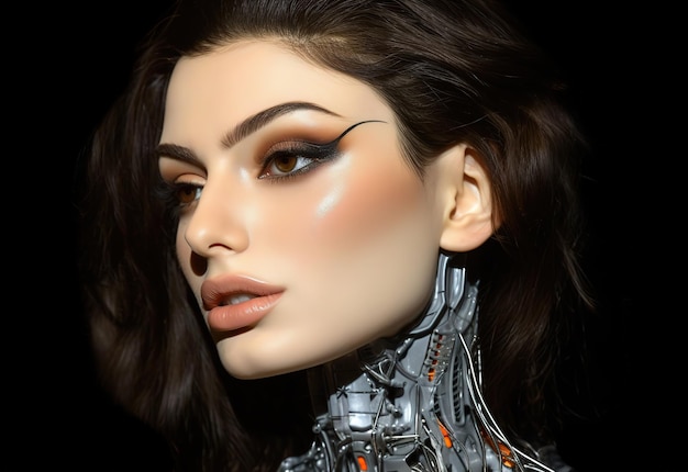 Beautiful Humanoid women robot isolated background AI generation