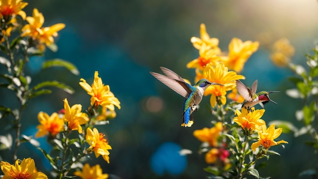 Beautiful hummingbird bird flowers