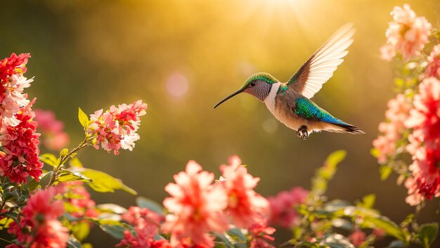 Beautiful hummingbird bird flowers