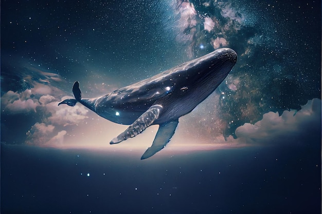 Красивый горбатый кит плывет в океане Кит в своей родной стихии