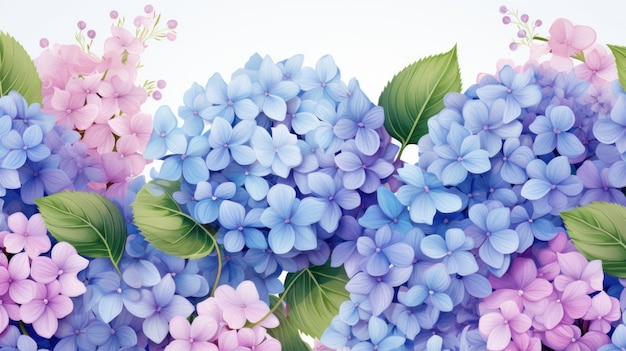 Beautiful Hydrangeas Plants with Leaves and Flowers AI Generated