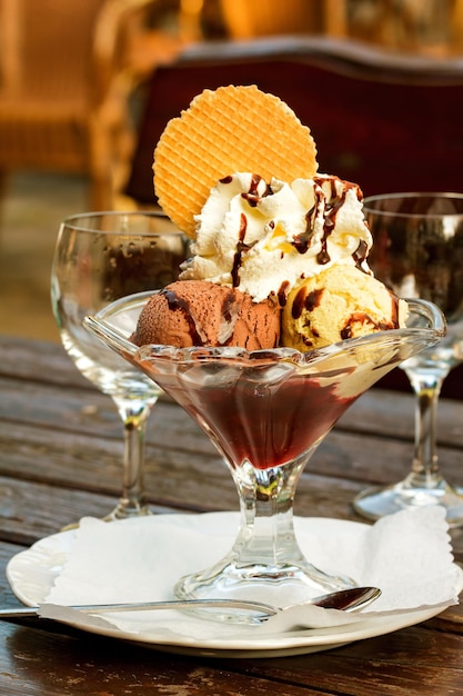 Beautiful ice-cream in a glass closeup