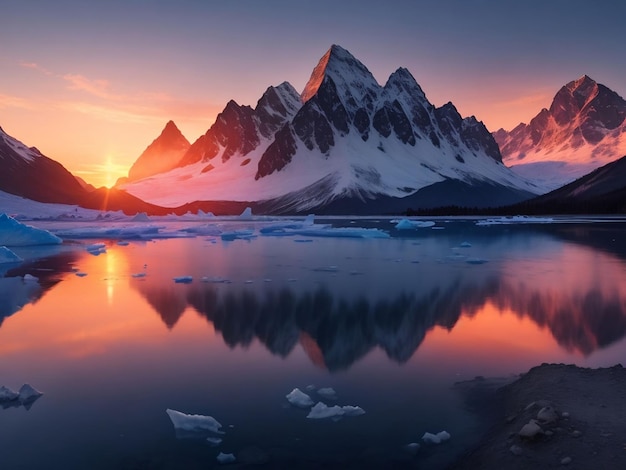 Photo beautiful ice mountain and shadow on the lake