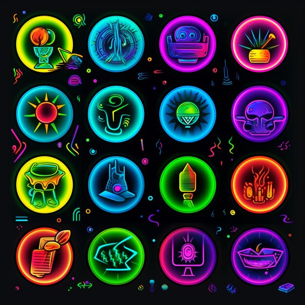 Photo beautiful icons standard classic neon symmetrical and abstract background pattern